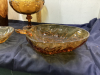 BOX W/ AMBER GLASSWARE - BOWLS, PEDESTAL BOWL, VASES, DECANTER - 4