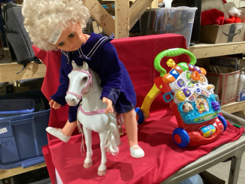 BIG DOLL, LARGE HORSE AND TODDLER ACTIVITY TOY