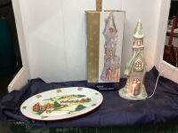 CHRISTMAS PLATTER & DOLOMITE LIGHTED HOUSE