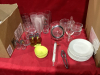 2 BOXES - GLASSES, SALT +PEPPER, SMALL BOWLS,PLATES, KITCHEN GADGETS - 4