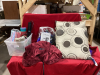 2 BOXES- 4 THROW PILLOWS,HEATED THROW, POWER BARS,STEAMER, DISH RAGS, HANGERS