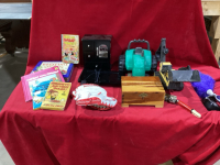 TONKA BACKHOE, BASEBALL GLOVE, LITTLE TIKES TRACTOR, JEWELRY BOX, ELECTRONIC PICTURE FRAME