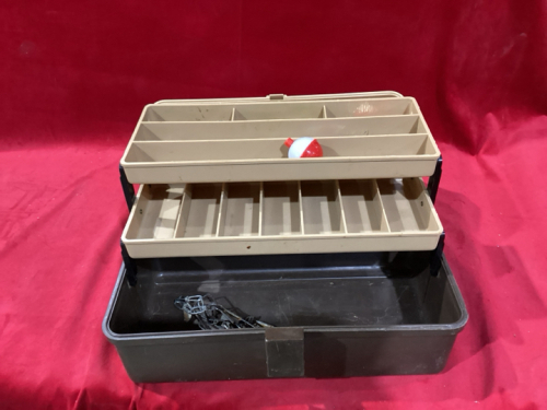 PLASTIC TACKLE BOX WITH A FEW CONTENTS