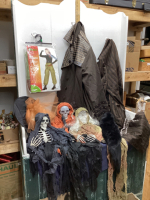 LARGE BOX OF MISC HALLOWEEN COSTUMES & DECOR