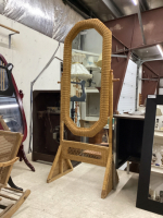 WICKER FLOOR MIRROR ON STAND