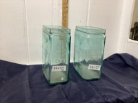 (2) ANTIQUE GLASS BATTERY HOLDERS - "DELCO LIGHT EXIDE"