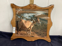 CLOCK ON WOOD W/ HORSE PICTURE