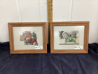 (2) SMALL NEEDLEPOINT PICTURES OF TRACTORS