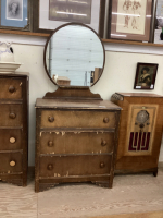 ANTIQUE DRESSER W/ ROUND MIRROR