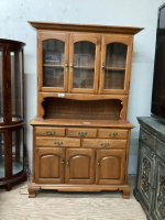 VINTAGE MAPLE CHINA CABINET - (2) PIECE