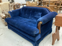 VINTAGE BLUE VELOUR COUCH - SMALLER SIZE