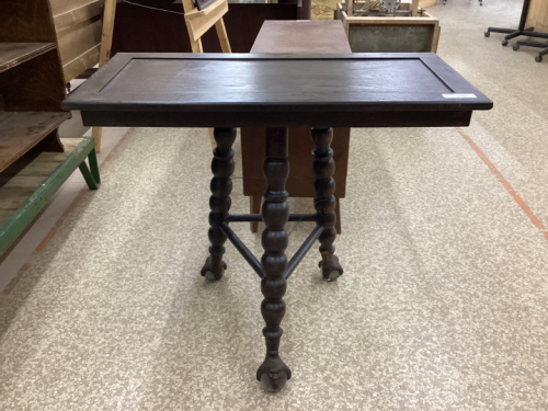 TABLE W/ 3-LEGGED ANTIQUE CLAW FOOT BASE ON GLASS BALLS