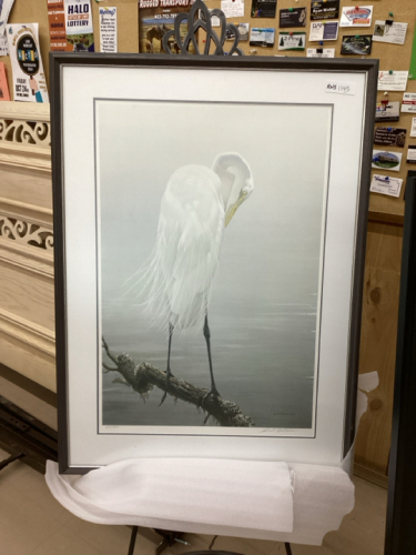 ROBERT BATEMAN NUMBERED PRINT “GREAT EGRET PREENING”