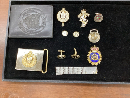 MILITARY BADGES, POLICING PINS, BELT BUCKLE, CORRECTIIONAL SERVICES WALLET , MISC