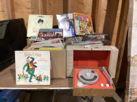 (3) BOXES RECORDS & VINTAGE RECORD PLAYER