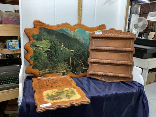 SPOON RACK, WOOD CLOCK &. PICTURE ON WOOD