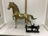 LARGE BRASS HORSE & METAL HORSE CUT-OUT NAPKIN HOLDER