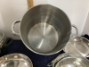 STAINLESS STEEL STOCK POT, (3) FRY PANS, POT - 4