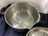 STAINLESS STEEL STOCK POT, (3) FRY PANS, POT - 5