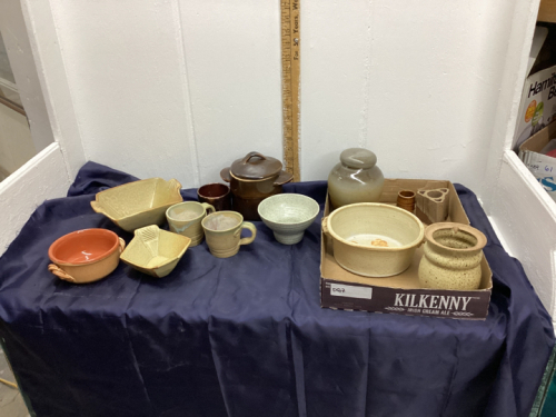 POTTERY CUPS, BOWLS, VASES, SMALL CANISTER