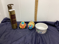 ANTIQUE FIRE EXTINGUISHER & VINTAGE PET TOYS, PET BOWL