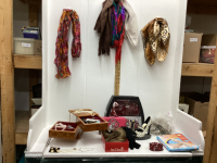 BOX W/ PERSONAL CARE ITEMS - JEWELRY BOX W/ JEWELRY WIGS,, "MY WISH" WATCH/PURSE SET,