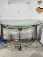 Metal frame glass top side table