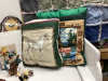 GOOD TOTE W/ MISC DECOR, COUCH THROW, WOOD COW, LED FLOWER LIGHTS ETC - 3