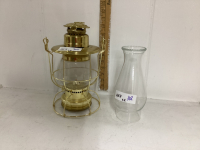 BRASS OIL LAMP & EXTRA CHIMNEY