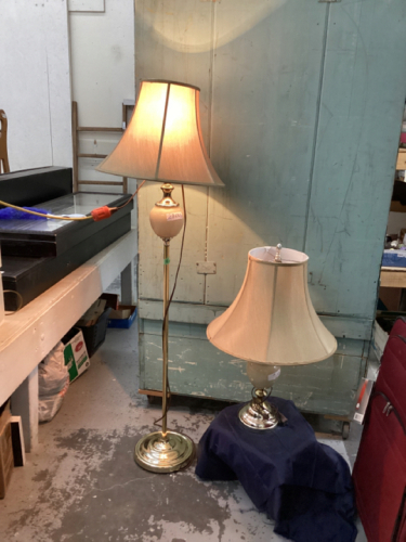 MATCHING FLOOR & TABLE LAMPS - BRASS BASES