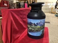 LARGE CREAM CAN WITH PAINTED MURAL