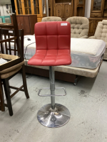 RED VINYL BAR STOOL ON CHROME BASE