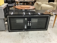 CHROME & BLACK GLASS ENTERTAINMENT STAND