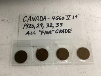 CANADA (4) GEO VI. ONE CENT COINS - 1920/29/32/35