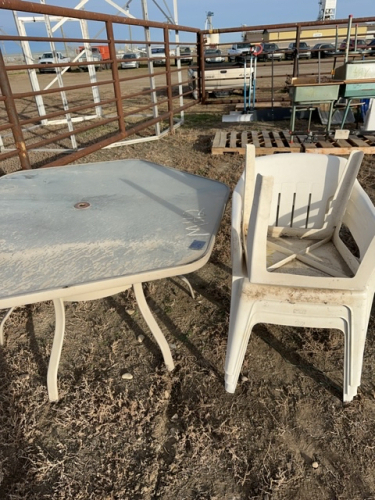 Patio table and three chairs with small table