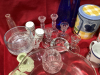 2 BOXES - MUGS, CANDLEHOLDERS, GLASS BOWL, BLUE BOTTLES - 3