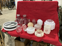 VINTAGE LIGHT COVERS, GLASS JARS,