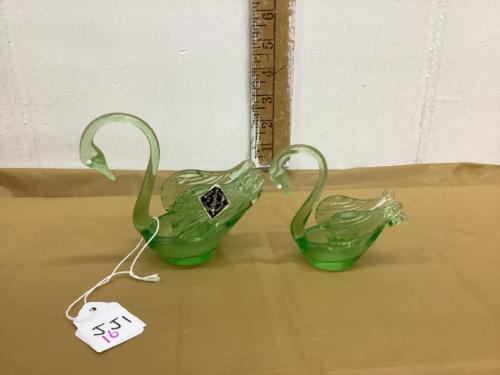 (2) SMALL ALTA GLASS GREEN SWANS