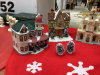 CHRISTMAS VILLAGE - (6) BUILDINGS, A FEW ACCESSORIES - IN A GOOD LIDDED TOTE AND A TREE SKIRT - 2