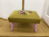 NEEDLEPOINT EMBROIDERED STOOL W/ PINK PAINTED LEGS