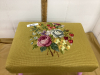 NEEDLEPOINT EMBROIDERED STOOL W/ PINK PAINTED LEGS - 2