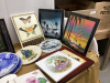 BOX W/ CERAMIC HOTPLATES, BLUE COLLECTOR DISHES, PLAQUES - 2