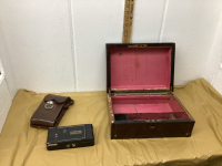 OLD WRITING BOX & ANTIQUE AGFA CAMERA IN LEATHER CASE