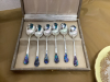 FLAT W/ TEA CUPS & SAUCERS & MINI SILVERPLATE SPOONS - 2