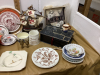 BOX W/ COLLECTIBLE ITEMS - SERVING DISHES, MISC PLATES, OLD FOUNTIAN PEN - 2