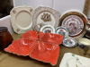 BOX W/ COLLECTIBLE ITEMS - SERVING DISHES, MISC PLATES, OLD FOUNTIAN PEN - 4