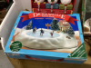 CHRISTMAS DECOR IN GOOD LIDDED TOTE - SNOWMEN STOCKING HOLDERS, PINECONES WREATH - 2