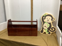 WOOD TOOL BOX & MONKEY CLOCK