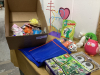 BOX W/ MISC NEW STOCKING STUFFER ITEMS - BATTERY OPERATED TOOTHBRUSH, JEWELRY HOLDER, TRAVEL MONOPOLY, KEY CHAINS - 3