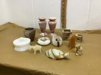 MARBLE DECOR ITEMS - CANDLE HOLDERS, TRINKET BOX, DONKEY, TURTLE